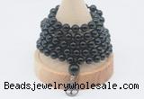 GMN1141 Hand-knotted 8mm, 10mm black tourmaline 108 beads mala necklaces with charm