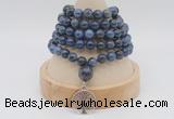 GMN1144 Hand-knotted 8mm, 10mm dumortierite 108 beads mala necklaces with charm