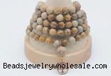 GMN1156 Hand-knotted 8mm, 10mm picture jasper 108 beads mala necklaces with charm