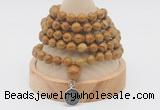 GMN1157 Hand-knotted 8mm, 10mm wooden jasper 108 beads mala necklaces with charm