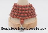 GMN1160 Hand-knotted 8mm, 10mm red jasper 108 beads mala necklaces with charm