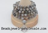 GMN1186 Hand-knotted 8mm, 10mm silver needle agate 108 beads mala necklaces with charm