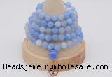 GMN1191 Hand-knotted 8mm, 10mm blue banded agate 108 beads mala necklaces with charm