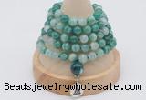 GMN1194 Hand-knotted 8mm, 10mm green banded agate 108 beads mala necklaces with charm