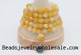 GMN1195 Hand-knotted 8mm, 10mm yellow banded agate 108 beads mala necklaces with charm