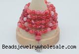 GMN1196 Hand-knotted 8mm, 10mm red banded agate 108 beads mala necklaces with charm