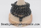 GMN1198 Hand-knotted 8mm, 10mm black banded agate 108 beads mala necklaces with charm