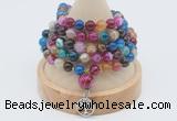 GMN1199 Hand-knotted 8mm, 10mm colorfull banded agate 108 beads mala necklaces with charm