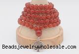 GMN1201 Hand-knotted 8mm, 10mm red agate 108 beads mala necklaces with charm