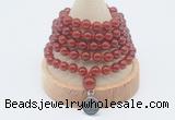 GMN1202 Hand-knotted 8mm, 10mm red agate 108 beads mala necklaces with charm