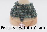 GMN1205 Hand-knotted 8mm, 10mm moss agate 108 beads mala necklaces with charm