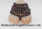 GMN1222 Hand-knotted 8mm, 10mm red tiger eye 108 beads mala necklaces with charm