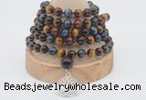 GMN1225 Hand-knotted 8mm, 10mm colorfull tiger eye 108 beads mala necklaces with charm