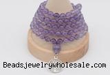 GMN1234 Hand-knotted 8mm, 10mm amethyst 108 beads mala necklaces with charm