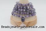 GMN1237 Hand-knotted 8mm, 10mm dogtooth amethyst 108 beads mala necklaces with charm