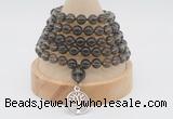 GMN1239 Hand-knotted 8mm, 10mm smoky quartz 108 beads mala necklaces with charm