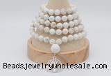 GMN1246 Hand-knotted 8mm, 10mm white howlite 108 beads mala necklaces with charm