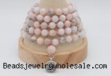 GMN1251 Hand-knotted 8mm, 10mm natural pink opal 108 beads mala necklaces with charm