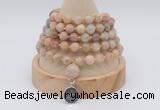 GMN1252 Hand-knotted 8mm, 10mm sunstone 108 beads mala necklaces with charm