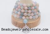 GMN1254 Hand-knotted 8mm, 10mm morganite 108 beads mala necklaces with charm