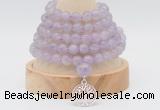 GMN1256 Hand-knotted 8mm, 10mm lavender amethyst 108 beads mala necklaces with charm