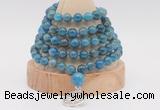 GMN1259 Hand-knotted 8mm, 10mm apatite 108 beads mala necklaces with charm