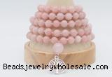 GMN1261 Hand-knotted 8mm, 10mm China pink opal 108 beads mala necklaces with charm