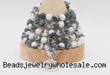 GMN1266 Hand-knotted 8mm, 10mm black & white jasper 108 beads mala necklaces with charm