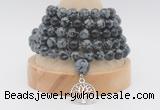 GMN1267 Hand-knotted 8mm, 10mm snowflake obsidian 108 beads mala necklaces with charm