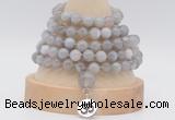 GMN1272 Hand-knotted 8mm, 10mm grey banded agate 108 beads mala necklaces with charm