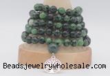 GMN1276 Hand-knotted 8mm, 10mm ruby zoisite 108 beads mala necklaces with charm