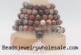 GMN1281 Hand-knotted 8mm, 10mm brecciated jasper 108 beads mala necklace with charm