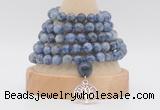 GMN1283 Hand-knotted 8mm, 10mm blue spot stone 108 beads mala necklace with charm