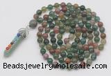 GMN1425 Hand-knotted 8mm, 10mm Indian agate 108 beads mala necklace with pendant