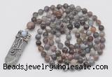 GMN1427 Hand-knotted 8mm, 10mm Botswana agate 108 beads mala necklace with pendant