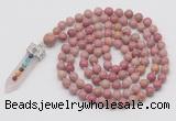 GMN1440 Hand-knotted 8mm, 10mm pink wooden jasper 108 beads mala necklace with pendant