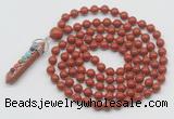 GMN1441 Hand-knotted 8mm, 10mm red jasper 108 beads mala necklace with pendant