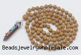 GMN1442 Hand-knotted 8mm, 10mm wooden jasper 108 beads mala necklace with pendant