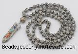 GMN1445 Hand-knotted 8mm, 10mm dalmatian jasper 108 beads mala necklace with pendant