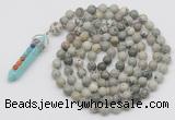 GMN1448 Hand-knotted 8mm, 10mm artistic jasper 108 beads mala necklace with pendant