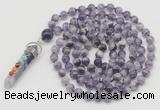 GMN1459 Hand-knotted 8mm, 10mm dogtooth amethyst 108 beads mala necklace with pendant