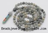 GMN1460 Hand-knotted 8mm, 10mm seaweed quartz 108 beads mala necklace with pendant