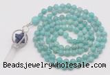 GMN1464 Hand-knotted 8mm, 10mm amazonite 108 beads mala necklace with pendant