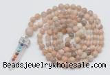 GMN1465 Hand-knotted 8mm, 10mm sunstone 108 beads mala necklace with pendant