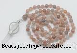 GMN1466 Hand-knotted 8mm, 10mm moonstone 108 beads mala necklace with pendant