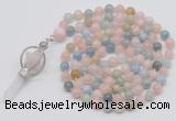 GMN1467 Hand-knotted 8mm, 10mm morganite 108 beads mala necklace with pendant