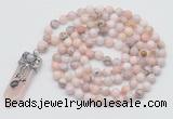 GMN1468 Hand-knotted 8mm, 10mm natural pink opal 108 beads mala necklace with pendant