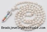 GMN1481 Hand-knotted 8mm, 10mm white howlite 108 beads mala necklace with pendant