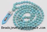 GMN1482 Hand-knotted 8mm, 10mm white howlite 108 beads mala necklace with pendant