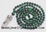 GMN1496 Hand-knotted 8mm, 10mm green tiger eye 108 beads mala necklace with pendant